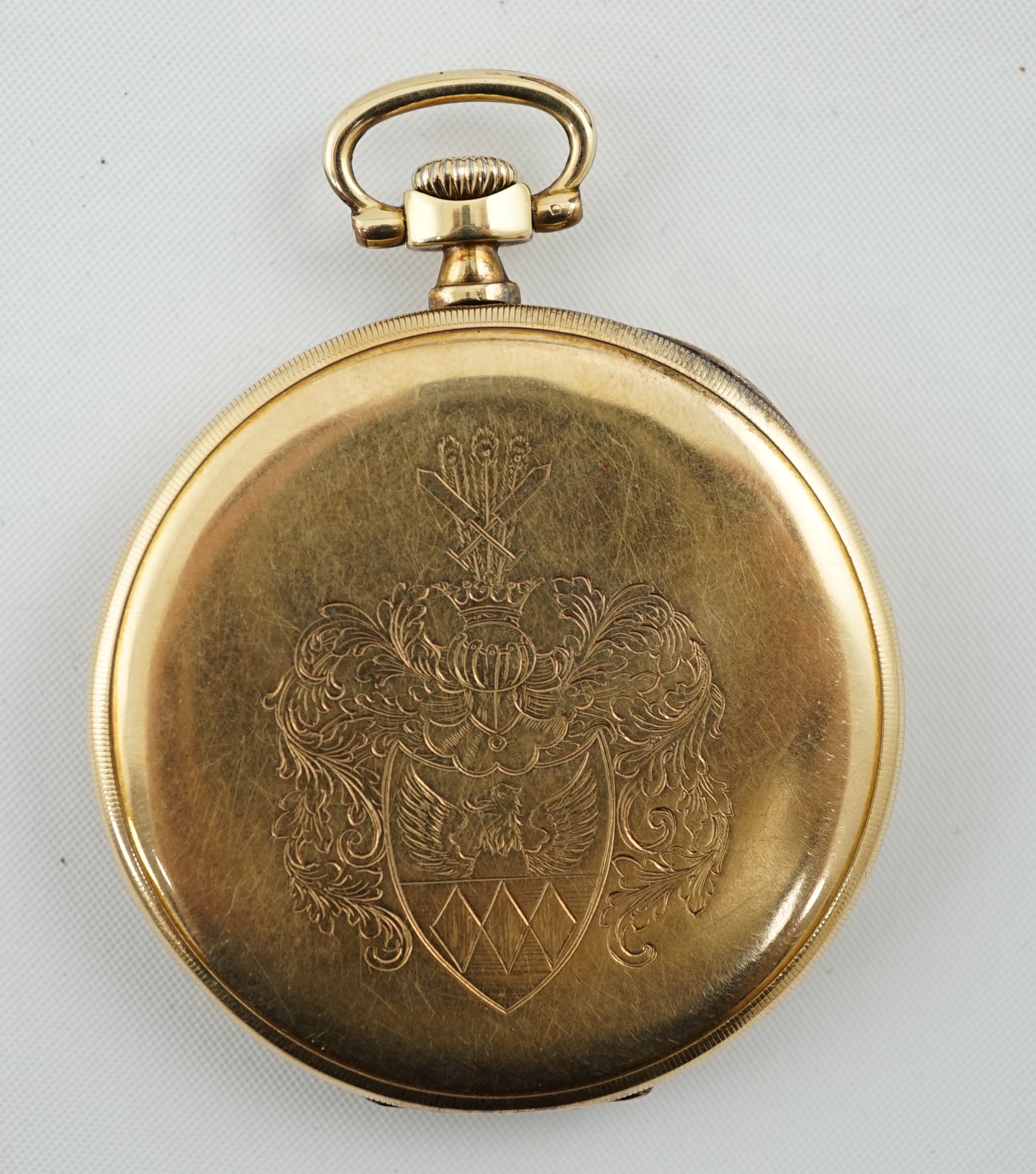 A Zenith 14K gold open faced keyless dress pocket watch